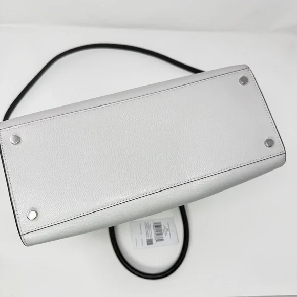 Kate Spade Madison Colorblock Saffiano Medium Satchel Bag Cream/Plat. Gray/Black - Picture 15 of 17